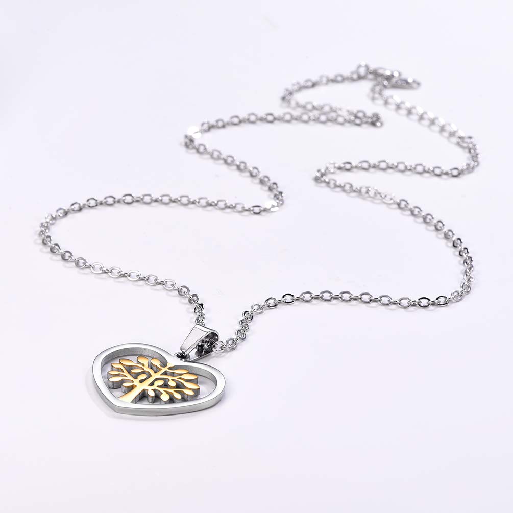 PROSTEEL Tree of Life Necklace Stainless Steel Two Tone Gold Plated Pendant Women Jewelry Heart Necklace