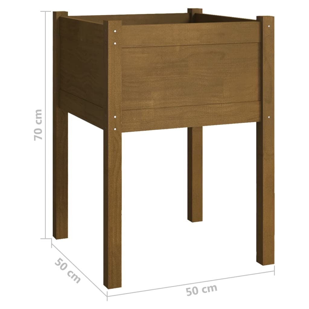 Bujkgyp Set of 1 Honey Brown Square Wooden Garden Planter for Outdoor Use on Balcony or Garden, Durable Solid Pinewood Planter with Minimalist Design for Flowers and Herbs, Modern Square