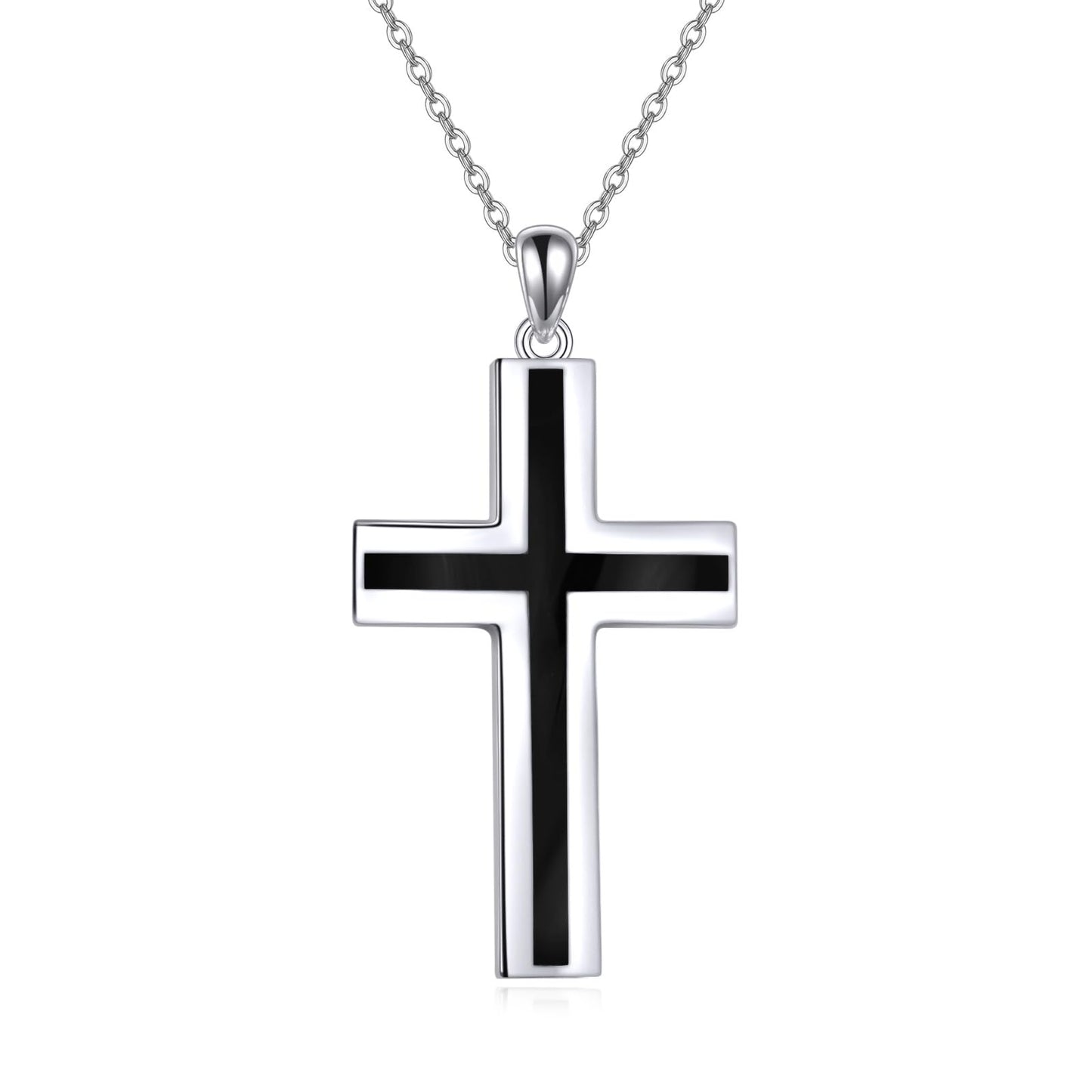 YFN Cross Necklace Sterling Silver Black Onyx Cross Pendant Religious Jewelry Gifts for Women Men