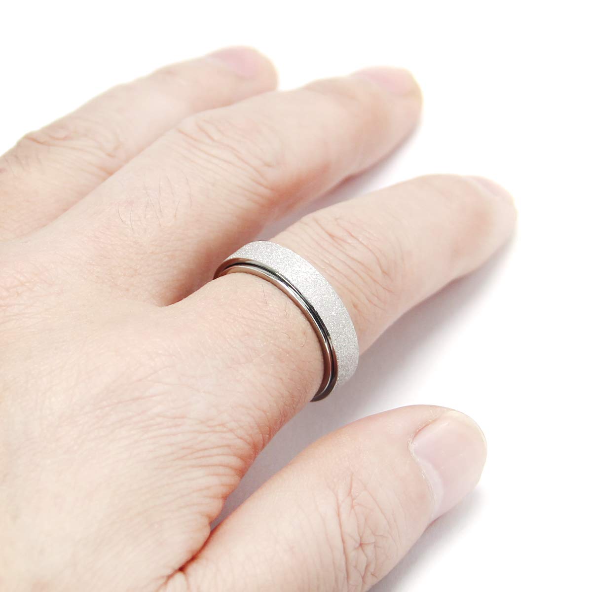 OreilleStar Anxiety Ring for Women Men Stainless Steel Fidget Spinner Thumb Ring Fidget Toys Adults Size 8 Width 6MM Silver Hand Polished