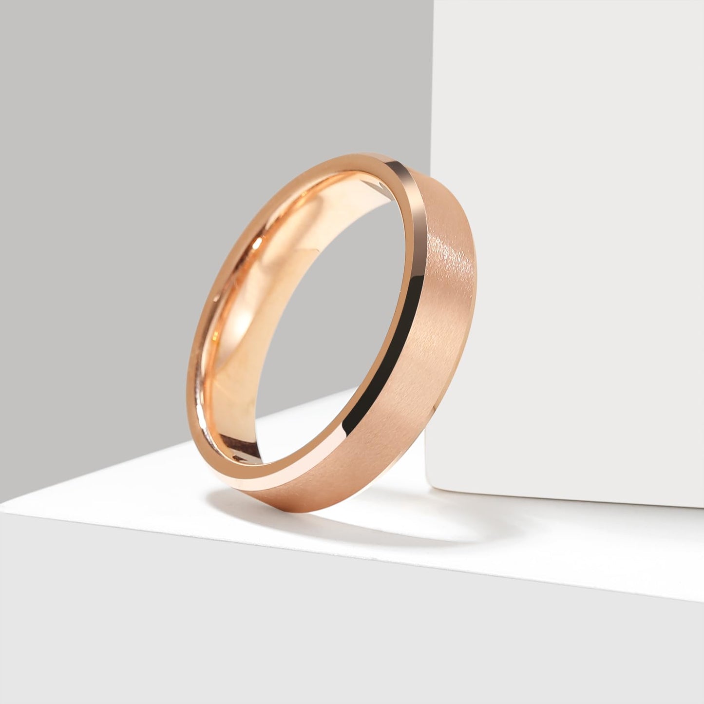 King Will 6mm Men's Rose Gold Wedding Ring – Matte Brushed, Beveled Polished Edge, Comfort Fit, Size 11