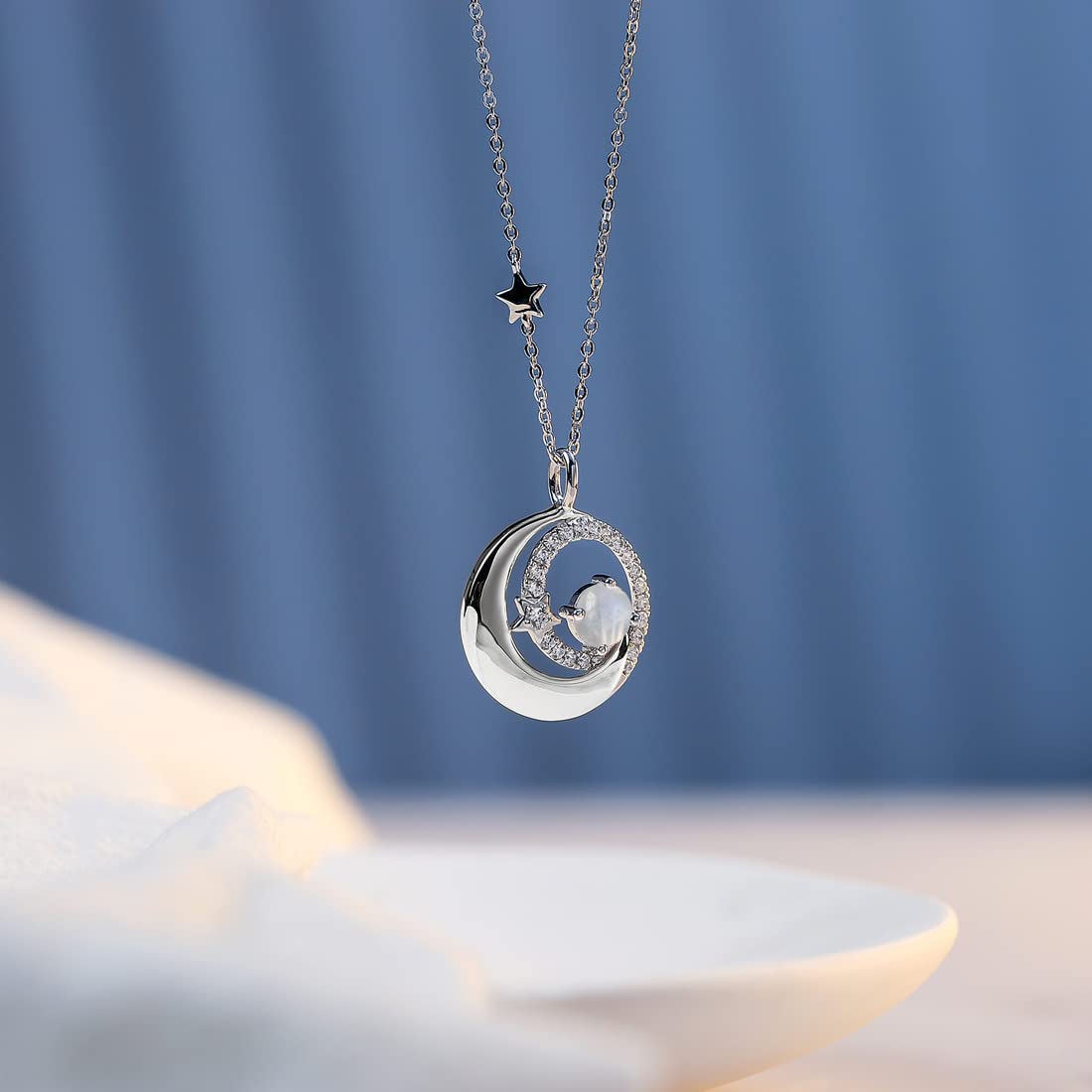 FANCIME Moonstone Necklace 925 Sterling Silver June Birthstone Moon Star Pendant Fine Jewelry Birthday Anniversary Mothers Day Gifts for Mom Women, Adjustable Chain 16"+2"
