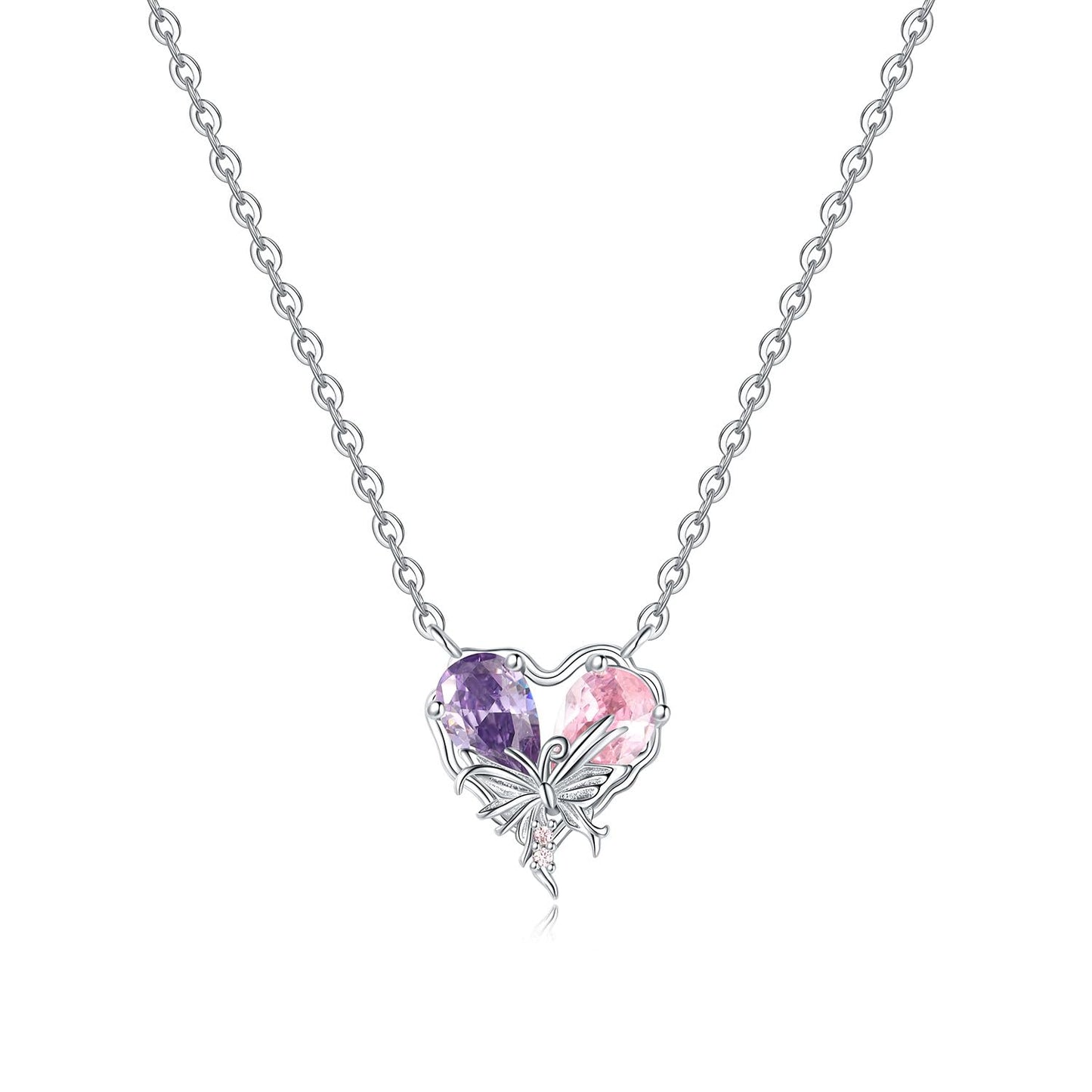 MISEFF 925 Sterling Silver Fashion Pendant Necklace for Women，Fashion Jewelry, 18K Gold Plated， Advanced Retro Series Link Chains ，Basic Multifunctional Accessories Suitable for Multiple Occasions and Daily Wear (Butterfly Love Necklace)