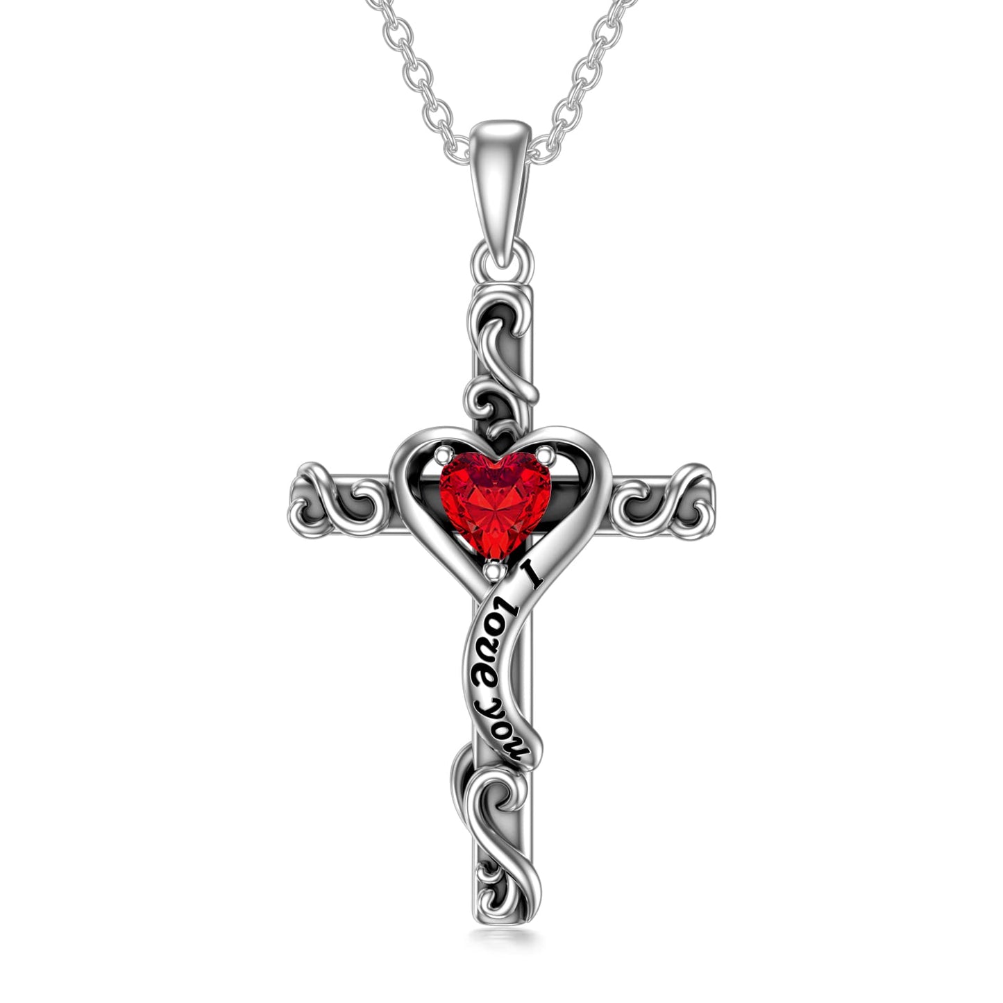 TOUPOP Garnet Cross Necklace for Women Sterling Silver January Birthstone Cross Pendant Necklace Heart Love Jewelry for Her Girlfriend Wife Mom Anniversary Birthday Mothers Day Gifts