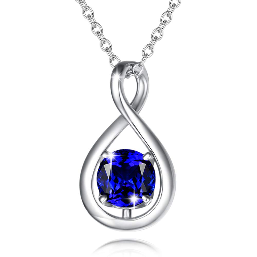 FANCIME Blue Sapphire Necklace September Birthstone for Women Sterling Silver Dainty Infinity Pendant Fine Jewelry Birthday Anniversary Graduation Mothers Day Gifts for Women Her, Chain Length 16+2"