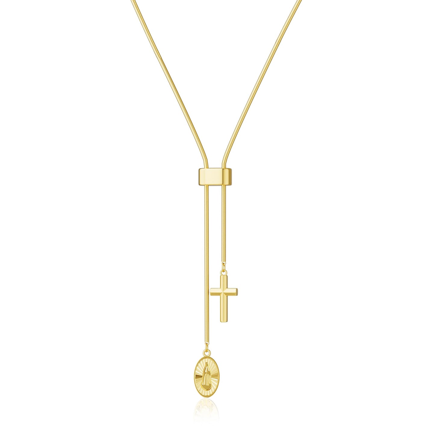 CHESKY 14K Gold Plated Long Necklace for Women Y Shaped Necklace Rosary Cross Drop Pendant Necklace Dainty Trendy Christian Jewelry