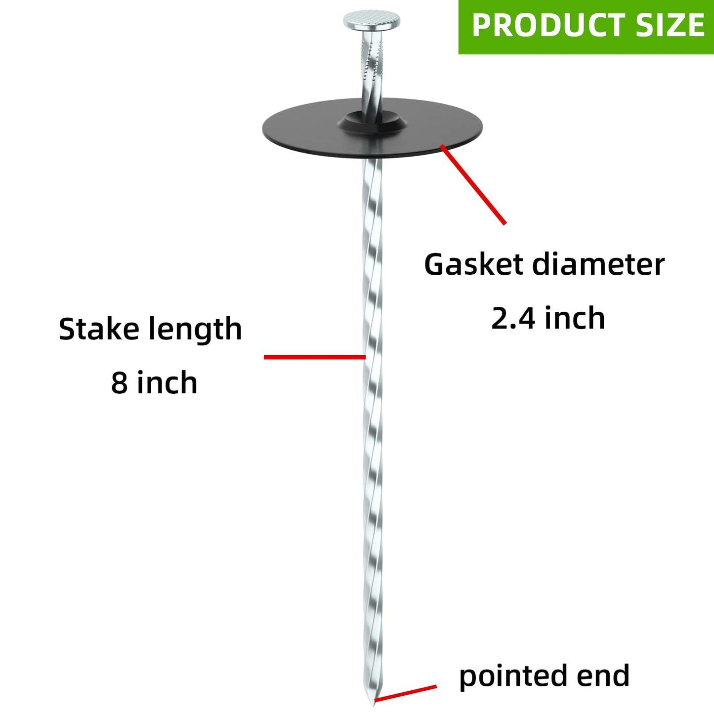 EISENSP 8 Inch Heavy Duty Landscape Stakes with Gasket Caps - 50 Sets Galvanized Spiral Garden Landscape Stakes Kit for Securing Weed Barrier Fabric, Artificial Turf, Tent and More