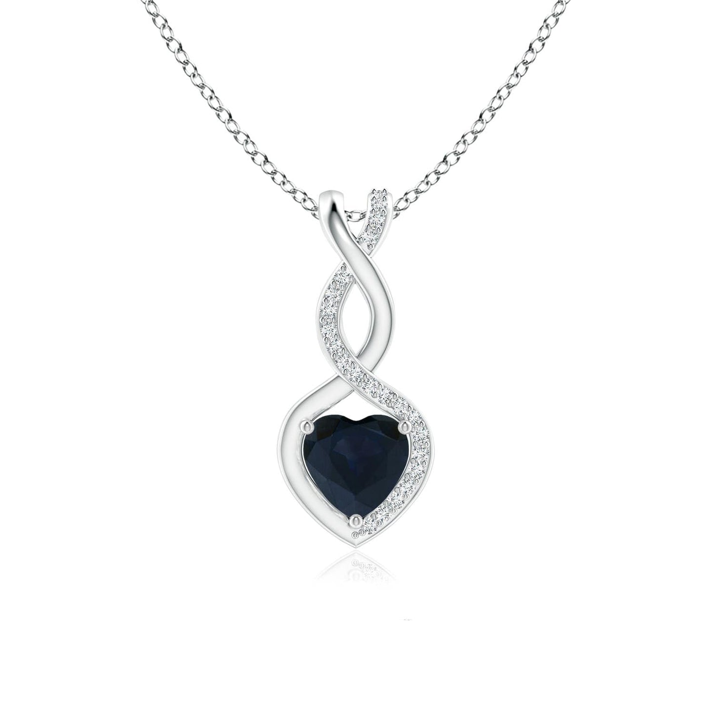 Angara Natural Blue Sapphire Pendant for Women | Heart-Shaped Blue Sapphire Infinity Pendant with Diamond Accents in White Gold | September Birthday, Anniversary, Gemstone Jewelry Gift | A | 4mm