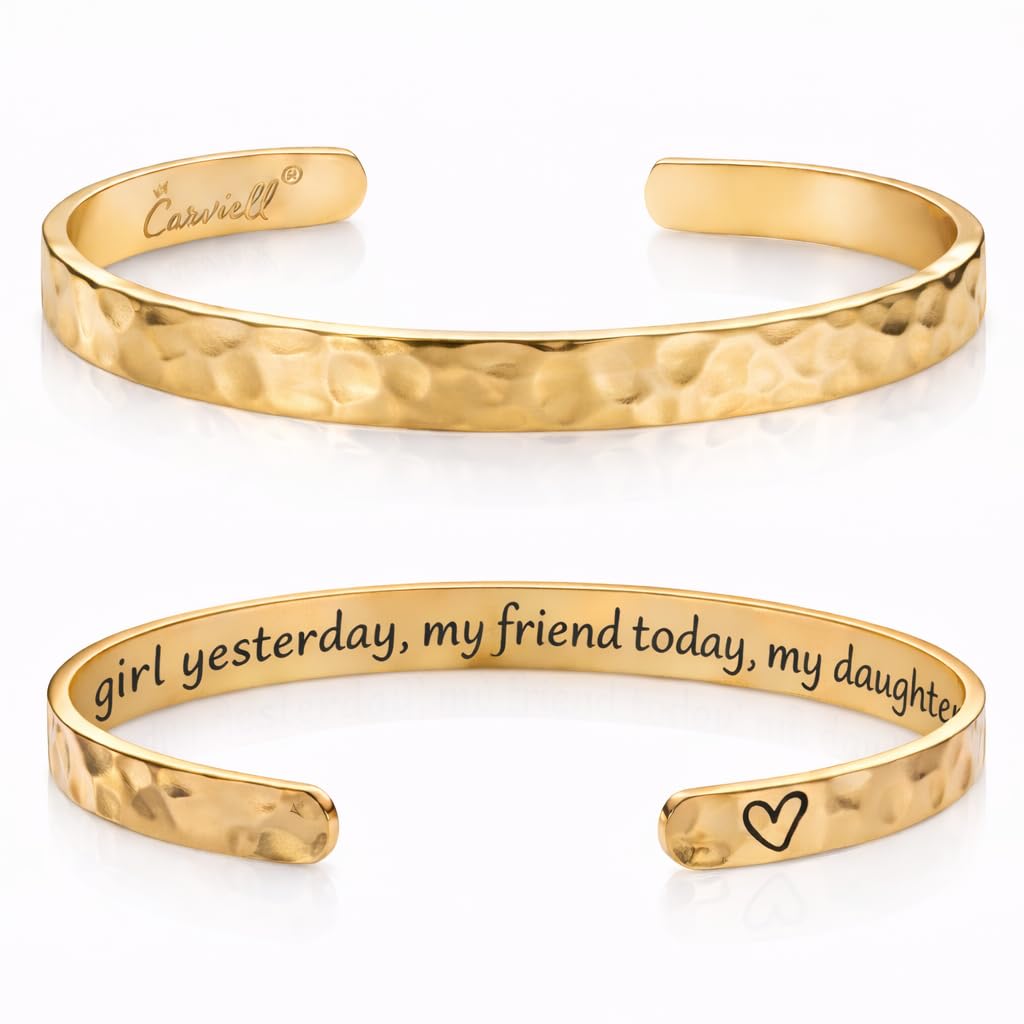 Carviell Daughter Bracelet from Mom or Dad, ..My Daughter Forever, Birthday Christmas Graduation Gift for Daughter from Parent, Stainless Steel Engraved Cuff Jewelry
