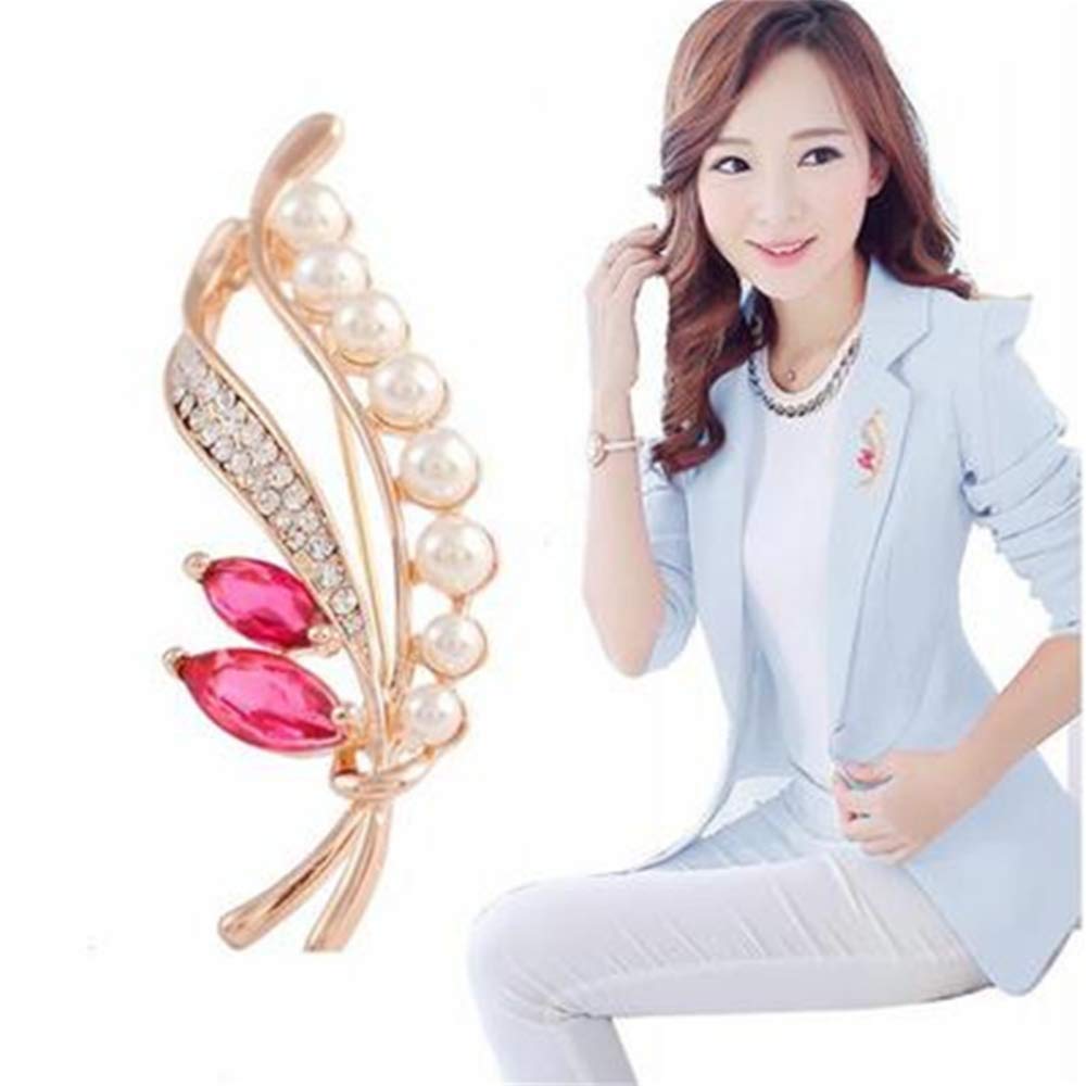 Flower Crystal Brooches Pins Fashion Beautiful Created Rhinestone Floral Brooch Good Idea for Party Dance Wedding Banquet for Elegant Women Girl (Pearl leaf brooch)