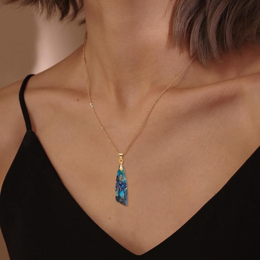 Wovanoo Nature Stone Necklaces for Women Boho Gemstone Pendant Necklace 18K Gold Chain Necklaces Blue Gold