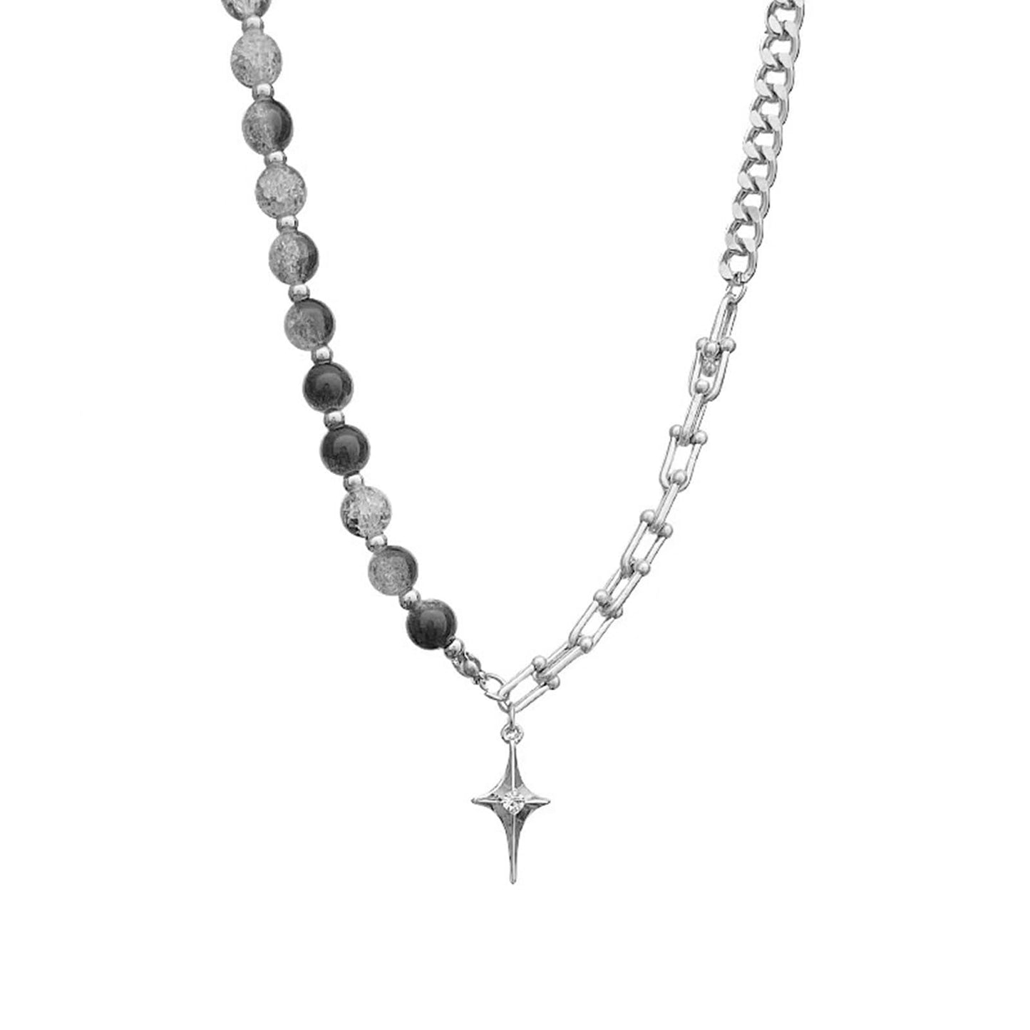 Buyongwant Y2k Irregular Necklace for Women Fashion Cracked Beads Star Pendant Spliced Titanium Steel Chain Ladies Men's