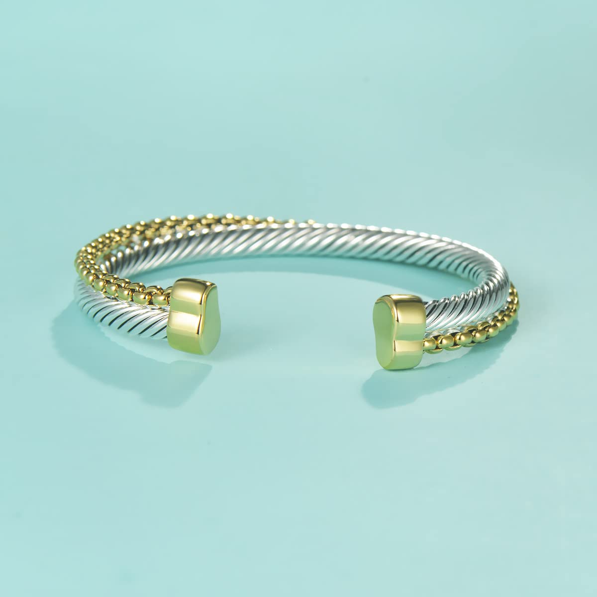 UNY JEWEL Single Line Cross Over Twisted Cable Wire Cuff Bangles Bracelet Designer Inspired For Women Fashion Jewelry (Box Chain)