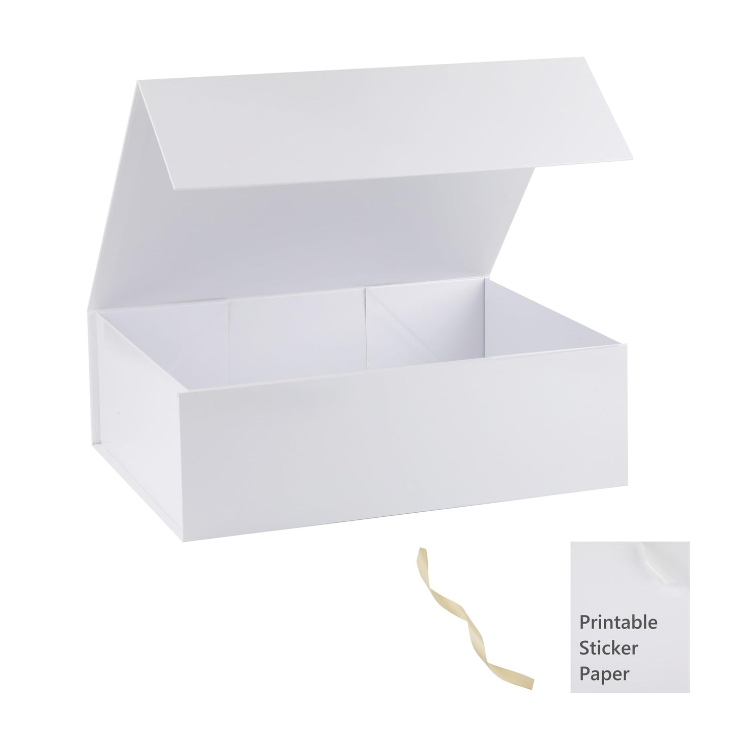 MUMUPACK White Large Gift Box 16x14x5.3 With Lid, Ribbon, DIY Printable Sticker Paper - Magnetic Bridesmaid Proposal Box for Birthday, Wedding, Graduation Presents