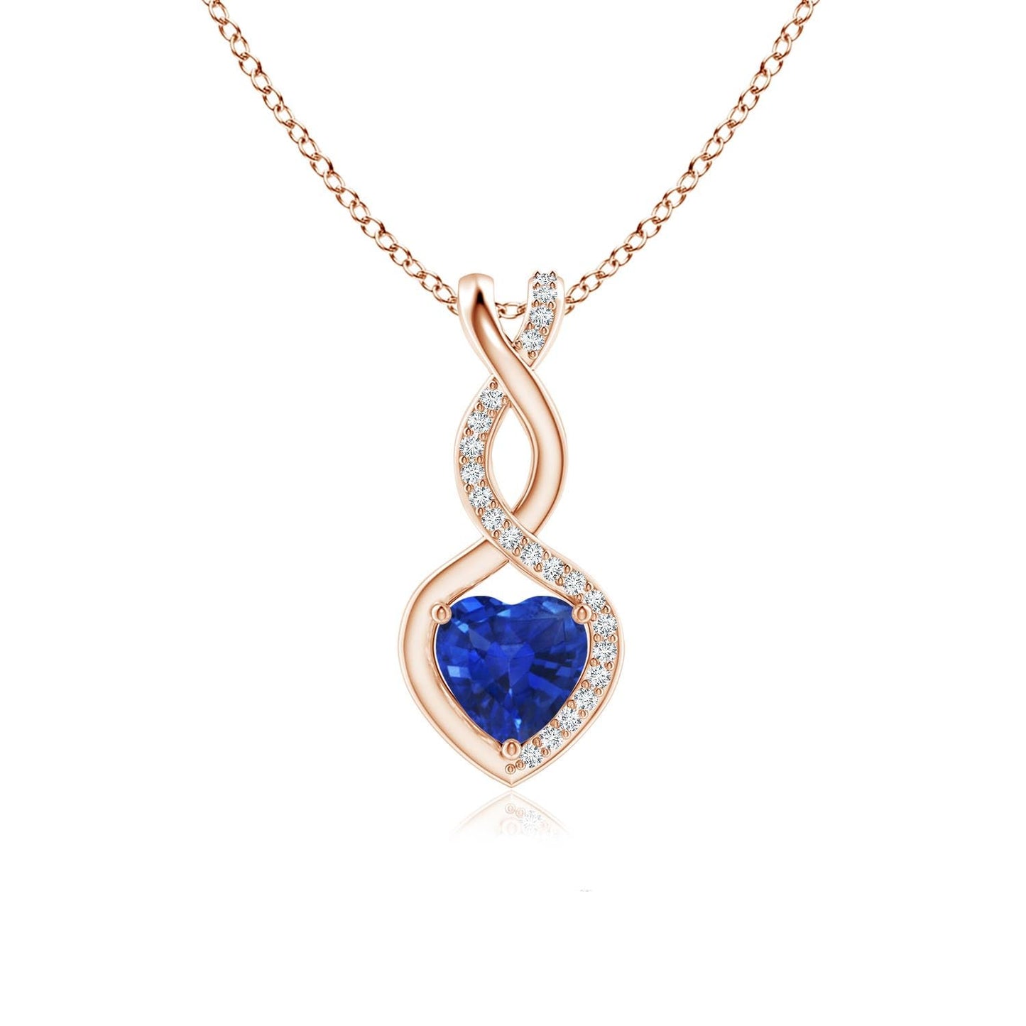 Angara Natural Blue Sapphire Pendant for Women | Heart-Shaped Blue Sapphire Infinity Pendant with Diamond Accents in Rose Gold | September Birthday, Anniversary, Gemstone Jewelry Gift | AAA | 4mm