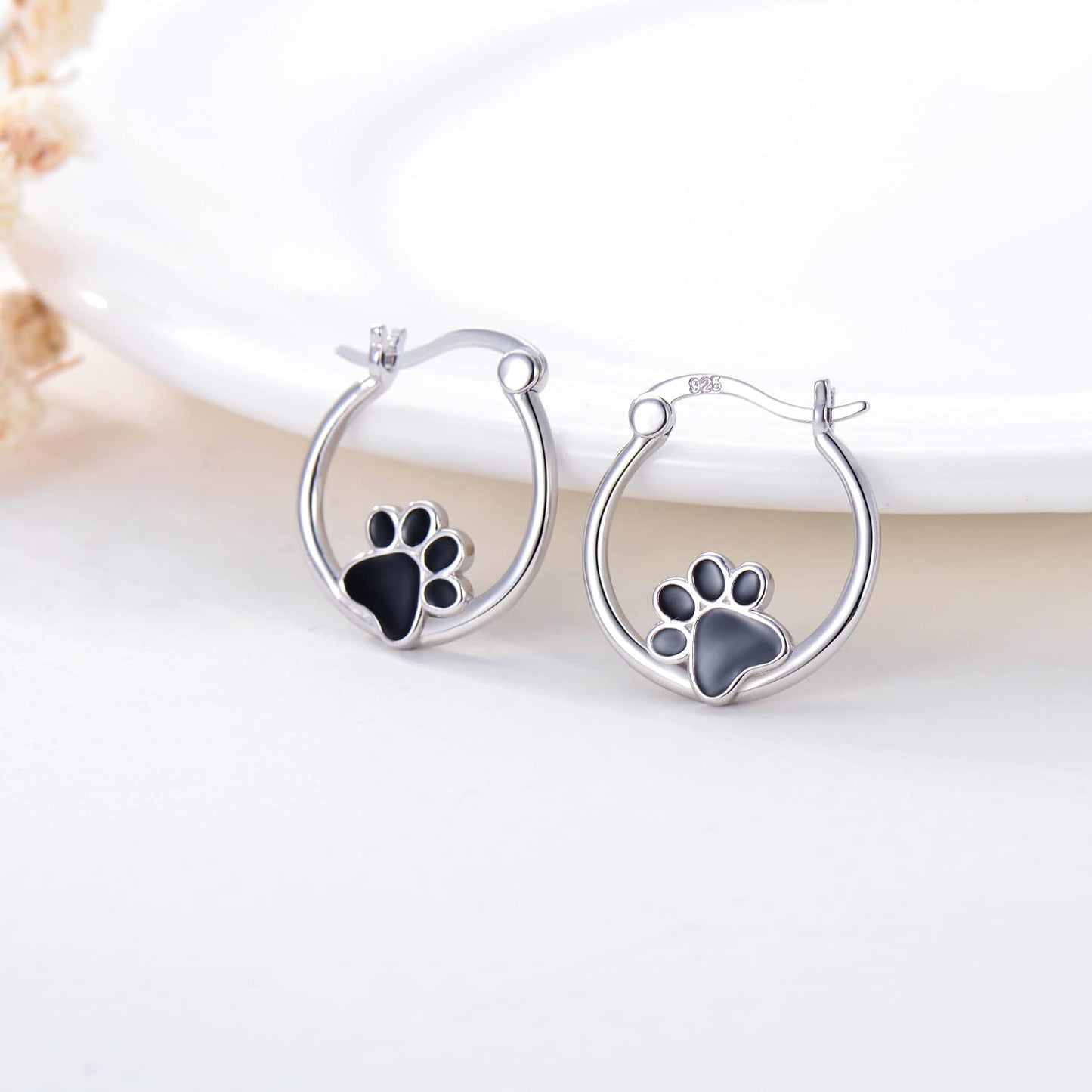 Pet Paw Earrings Sterling Silver Puppy Dog Cat Paw Print Small Hoop Earrings for Sensitive Ears Dog Lovers Graduation Gifts for Women Daughter Her