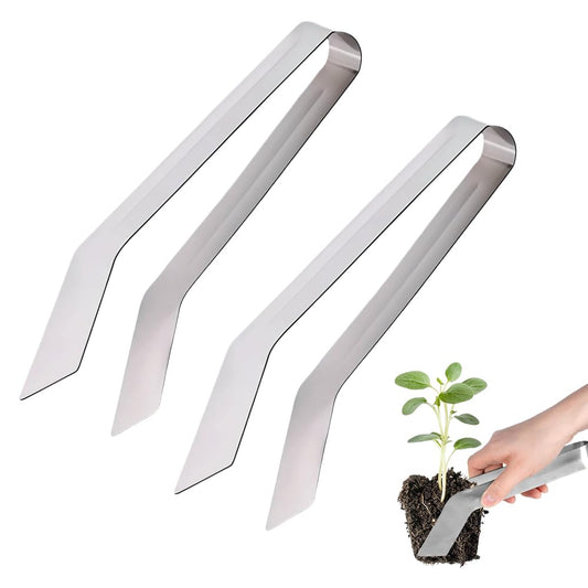 Seedling Transplant Tongs, Stainless Steel Seedling Remove Transplanting Pliers, Anti-Slip Grasp Tips Gardening Plants Transplant Tongs for Reducing Root Damage (2PCS, Large)