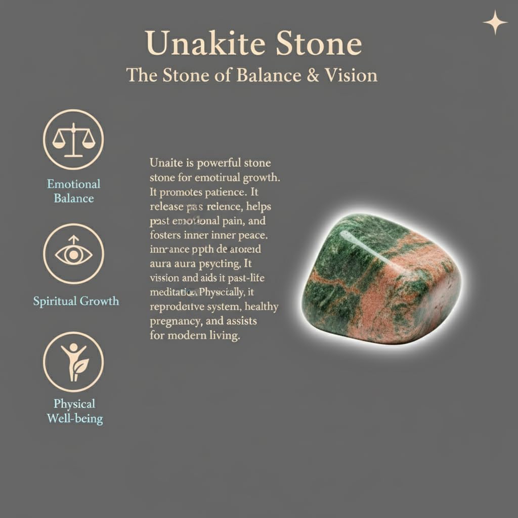 Unakite Tumbled Stone – Natural Green & Pink Crystal Gemstone for Positivity, Balance & Spiritual Growth – Pocket Stone for Meditation, Reiki, Chakra, Yoga & Décor