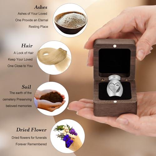 Dletay Angel Wing Small Urns for Human Ashes Square Wooden Keepsake Box 1.57 Inches Heart Mini Cremation Urns for Women Men Memorial Funeral Urn