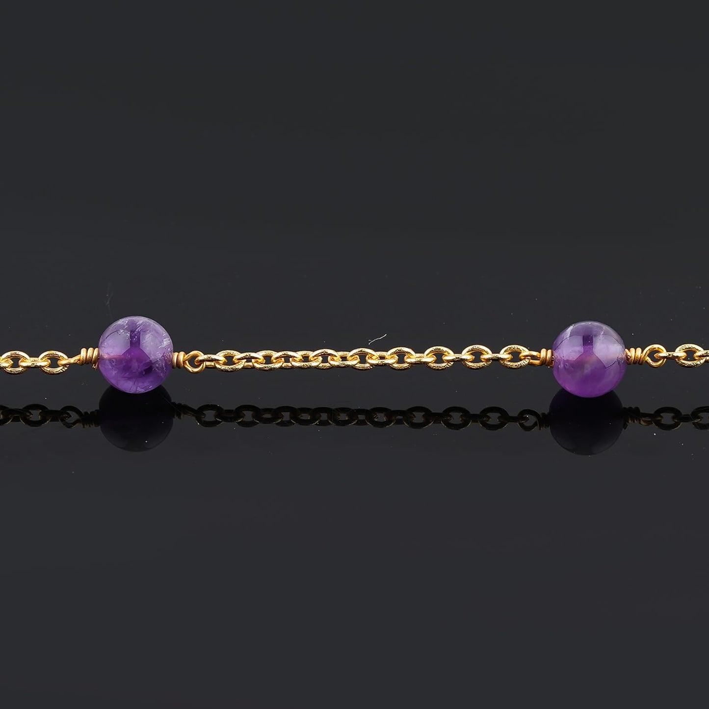 Jewel of Rocks Amethyst Beaded Anklet Bracelet, Handmade Craft, Beads, Chakra Healing, Gemstone Women Jewelry, Hypoallergenic Gold Plated Brass 9 inch + 1.5 inch (1pcs)