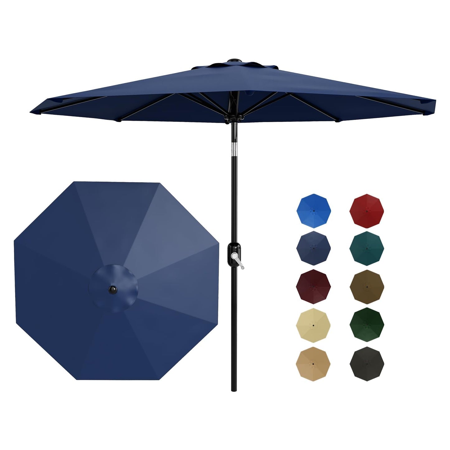 Garvee 9 ft Patio Umbrella - 8 Sturdy Ribs Outdoor Table Umbrella with Crank Lift & Push Button Tilt - Market Umbrella for Pool, Deck, Yard, Garden - Navy Blue