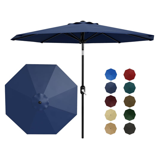 Garvee 9 ft Patio Umbrella - 8 Sturdy Ribs Outdoor Table Umbrella with Crank Lift & Push Button Tilt - Market Umbrella for Pool, Deck, Yard, Garden - Navy Blue