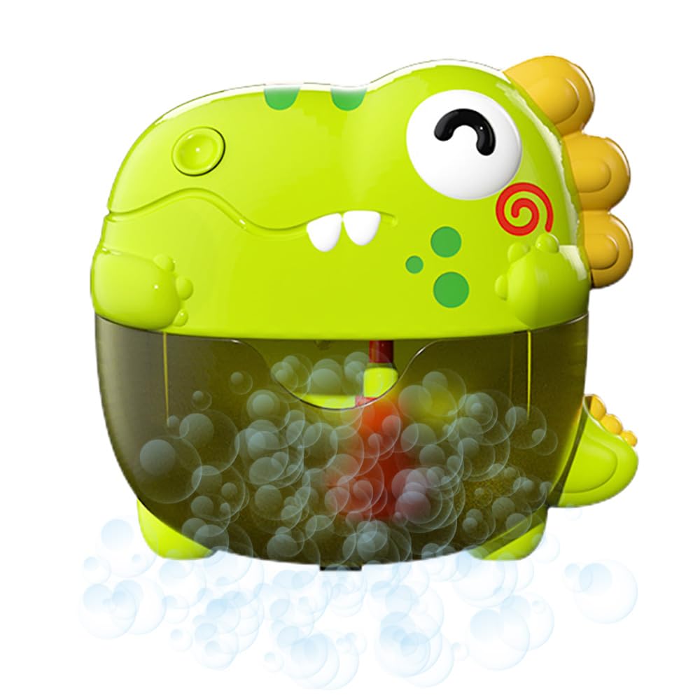 NEXTAKE Dinosaur Bathtub Bubble Maker Toy, Dino Tub Bubble Blower Toy Electric Bubble Machine Bath Toy with Colorful Gradient Lights and Joyful Music, No Special Bubble Solution Needed