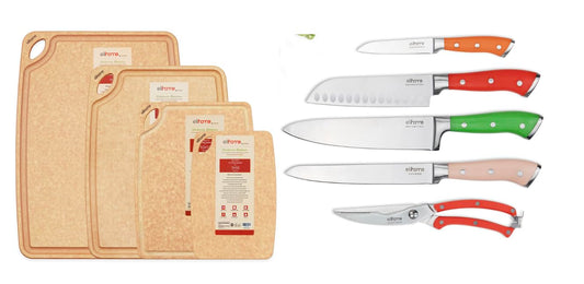 Elihome 4-piece Premium Dishwasher Safe Cutting Board Set with 5-piece Premium Stainless Colorful handle Steel Knife Set