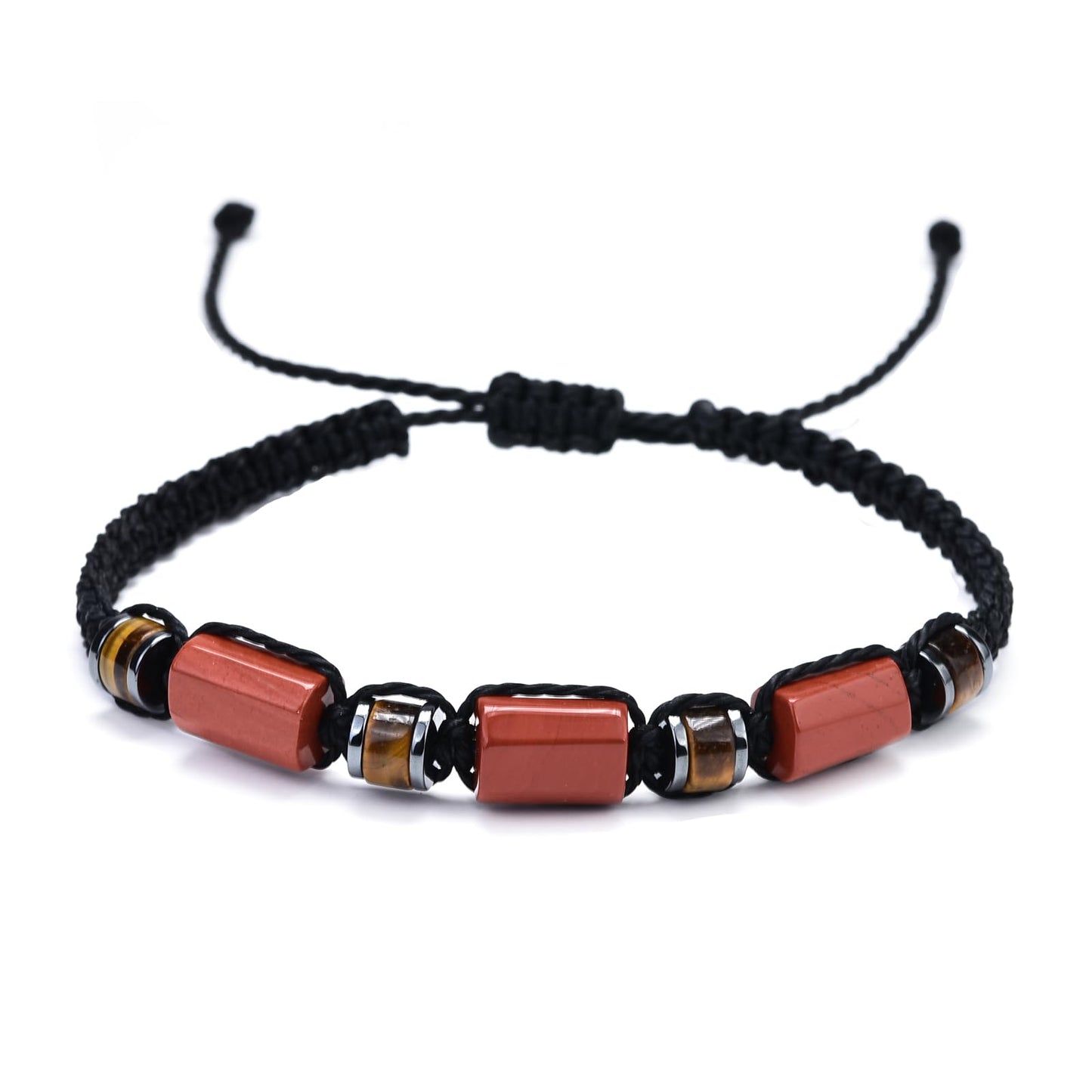 Senxilk Natural Red Jasper and Tiger Eye Stone Adjustable Braided Bracelet for Teens, Boys, Girls, Valentine's Day Gift for Son Daughter Boyfriend