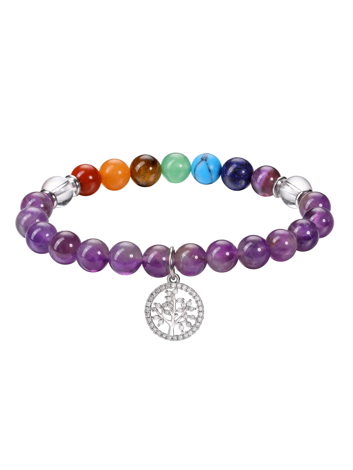 MANIFO Amethyst Chakra Crystals Bracelet for Women Healing Crystal Bracelet Natural Gemstone Beaded Bracelets with Life Tree Charm Jewellery Valentines Christmas Gifts