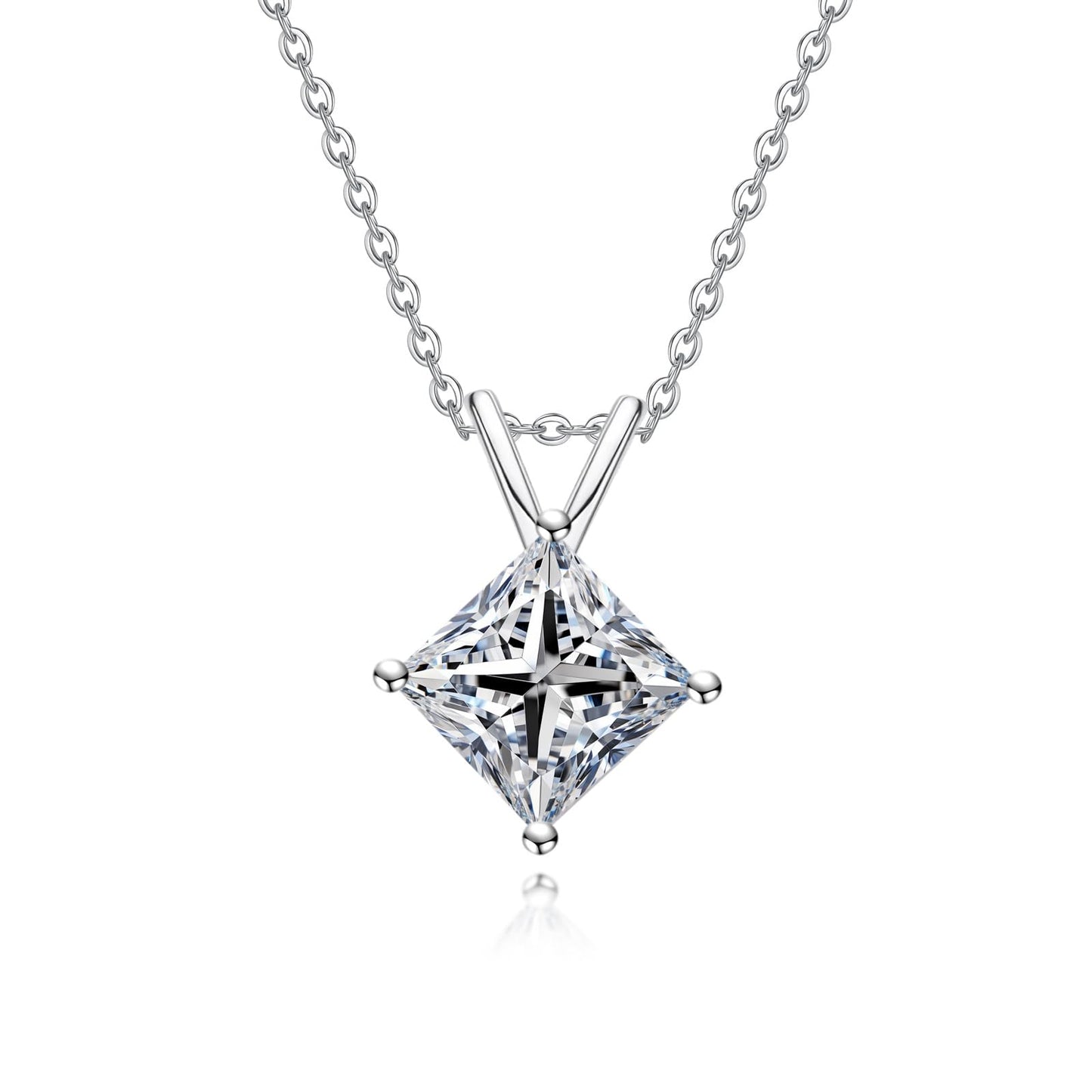 AnuClub Princess Cut Moissanite Pendant Necklace 2CT D Color VVS1 925 Sterling Silver Everyday Wear Necklace for Women Wife Her with Certificate, 40+2+3cm Adjustable Chain