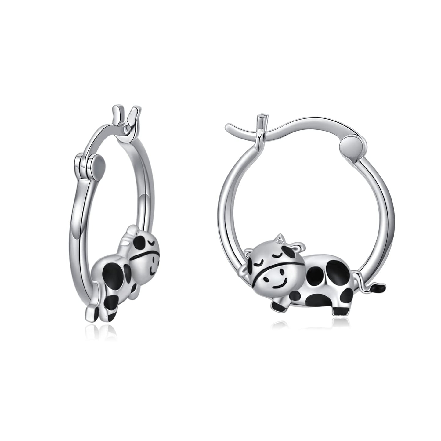 Cow Earrings for Women Girls 925 Sterling Silver Cute Animal Cow Huggie Hoop Earrings for Sensitive Ears Milk Cow Jewelry Graduation Gifts for Women Daughter Her