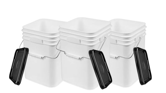 House Naturals 4 Gallon White Square Food Grade Bucket Pail with Lid (Pack of 3) BPA Free- Made in USA