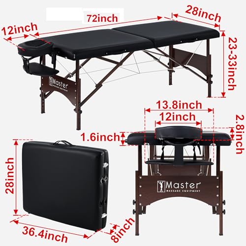 Master Massage 28" Argo Portable Massage Table in Black with Walnut Legs- Spa Bed for Tabletop Exercise & Massage- Beauty Bed Tattoo Bed- Lash Table