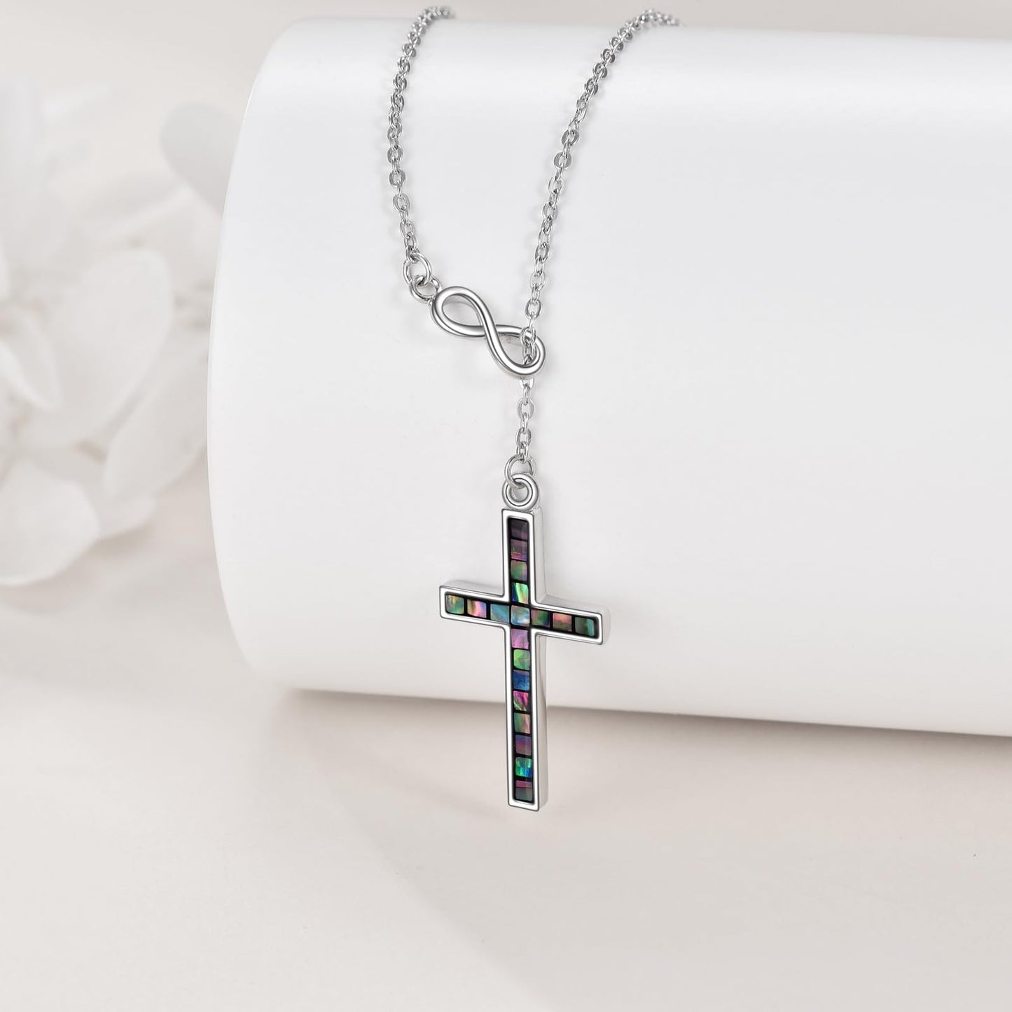 YFN Cross Necklace Sterling Silver Infinity Cross Pendant Lariat Y Jewelry Religious Gifts for Women Men