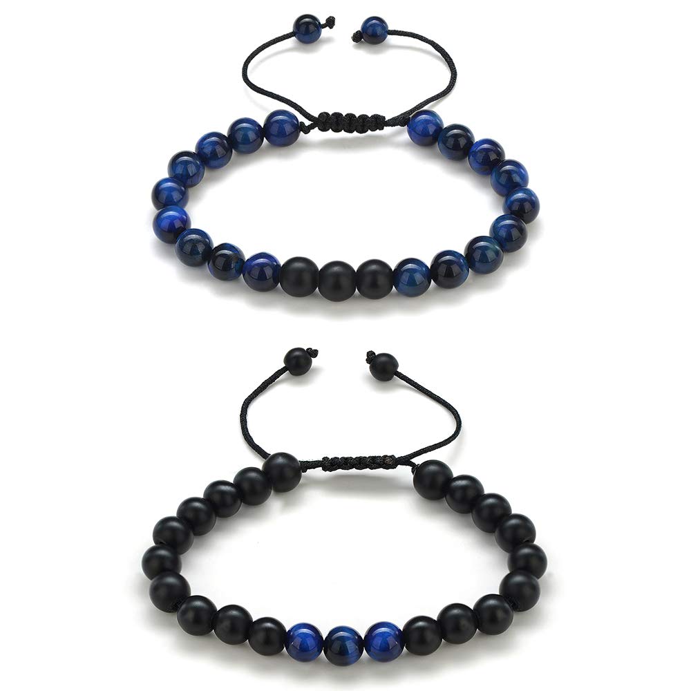 M MOOHAM Gifts for Men Bracelets - Beaded Lava Rock Stone Tiger Eye Adjustable Matte Agate Bracelet Men Who Want Nothing Birthday Retirement Gifts