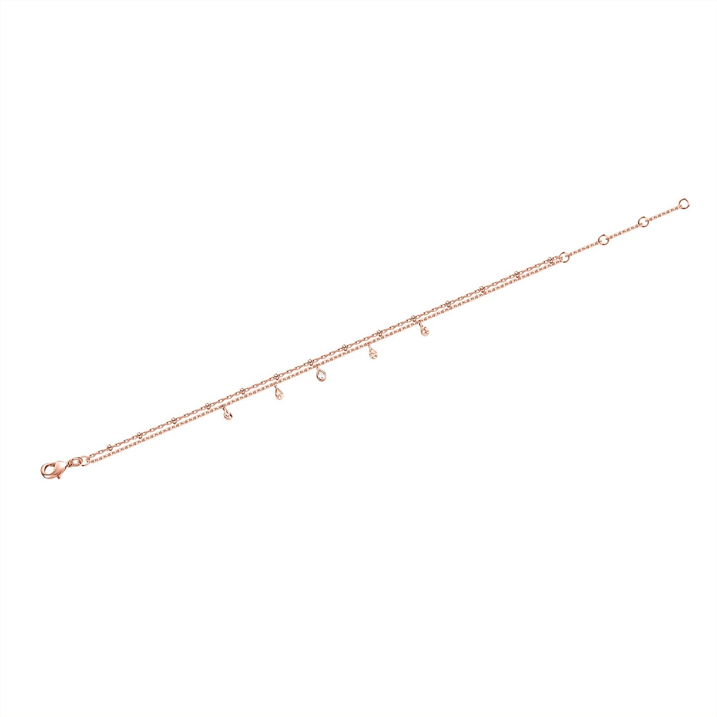 PAVOI 14K Rose Gold Plated Layering Double Chain Bracelets for Women - Cubic Zirconia Stacking Double Wrap Chain Bracelet - Cute Best Friends Jewelry