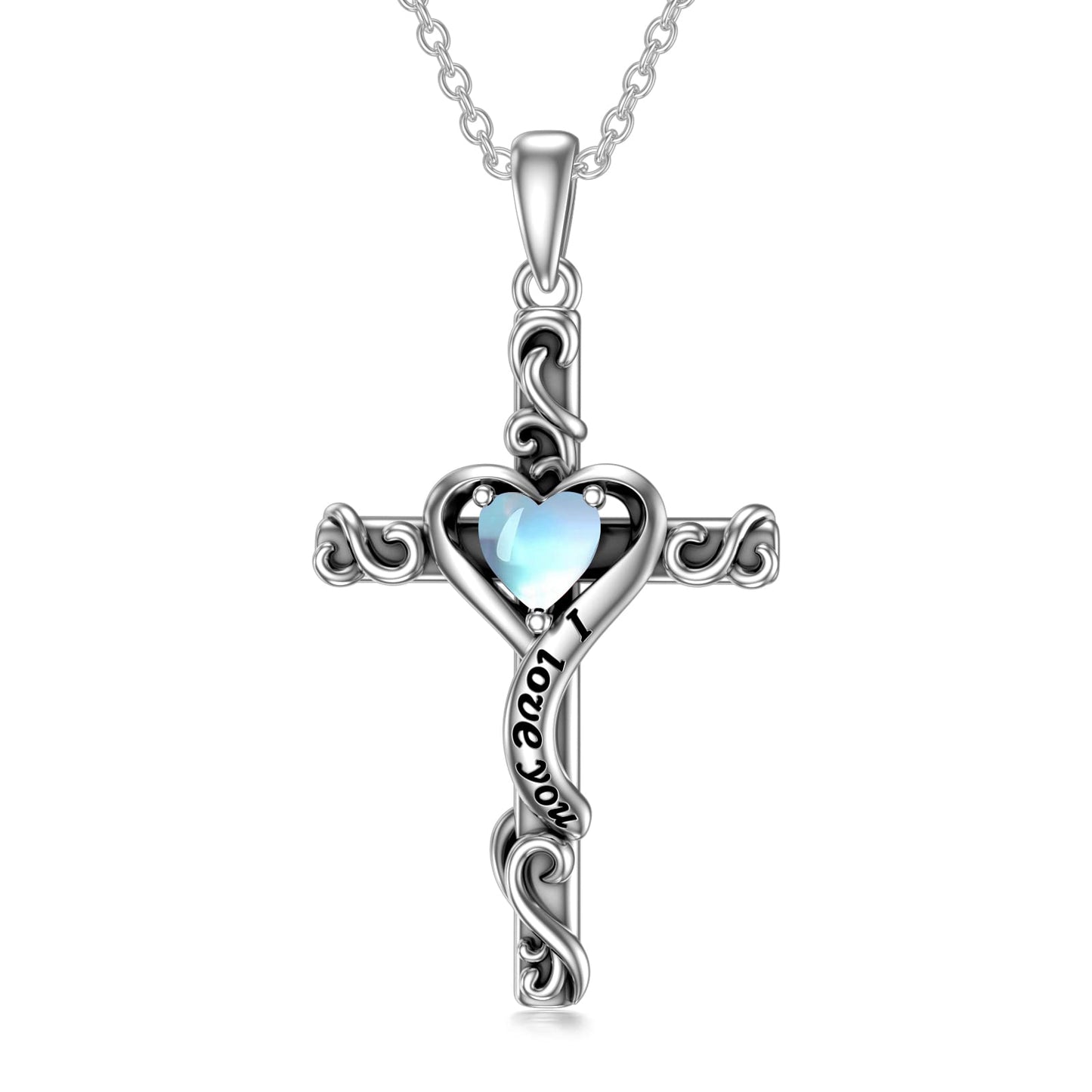 TOUPOP Moonstone Cross Necklace for Women Sterling Silver June Birthstone Cross Pendant Necklace Heart Love Jewelry for Her Girlfriend Wife Mom Anniversary Birthday Mothers Day Gifts