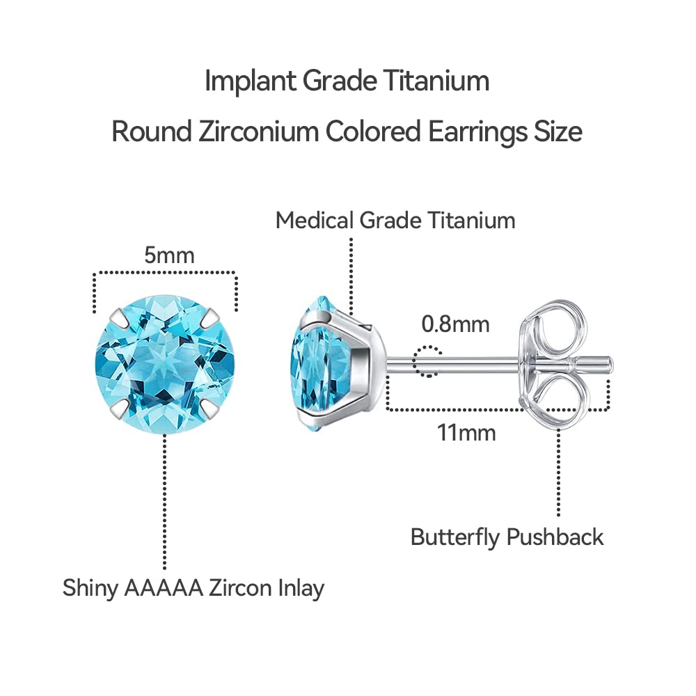 Limerencia Hypoallergenic G23 Titanium Earrings, F136 Implant Grade Pure Titanium, Suitable for Sensitive Ears with Birthstone Crystals CZ Simulated Diamonds (Aquamarine)
