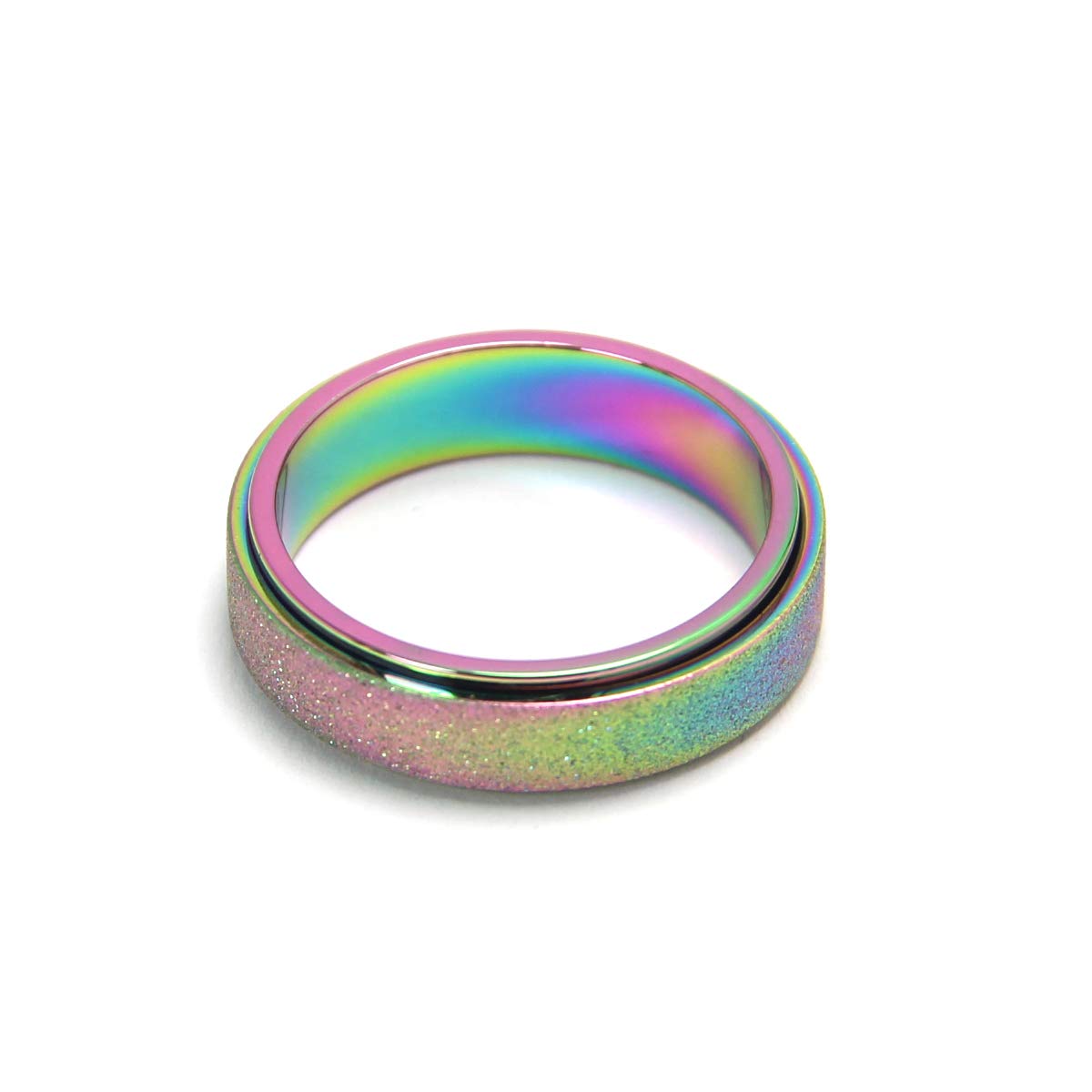 OreilleStar Anxiety Ring, Titanium Stainless Steel Fidget Spinner for Women and Men Rainbow Size 8 (Rainbow-Width 6mm, 8)