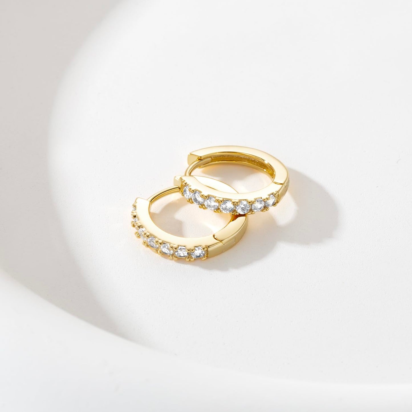 NEARLAND 14K Gold Hoop Earrings for Women 14K Gold Earrings for Women Small Gold Hoop Earring for Womens with Round Cubic Zirconia Lightweight Huggie Hoops Earring for Womens 12/14/16/20/25/30mm