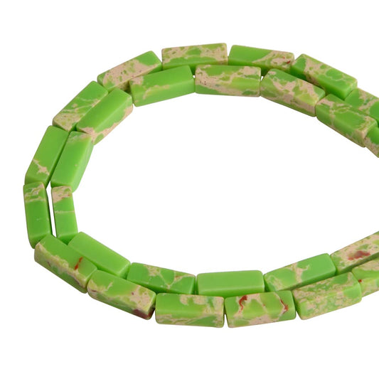 4x13mm Natural Stone Garss Green Imperial Jasper Rectangular Column Tube Cylinder Spacer Loose Beads Gemstone for DIY Bracelets Necklace Jewelry Making Strand 15 Inch (28-30pcs)