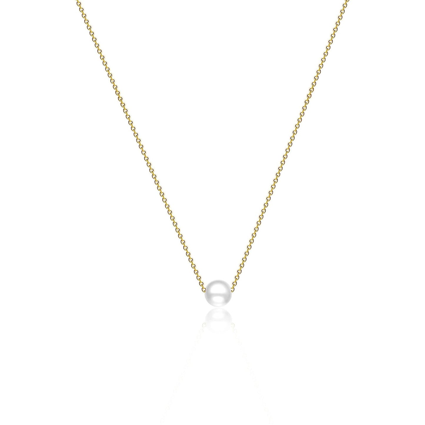 Sargetou Pearl Necklace for Women,14k Gold Plated Waterproof Small Cute Dainty Choker Necklace Drop Circle Single Pearl Chain Trendy Jewelry Fashion Gift