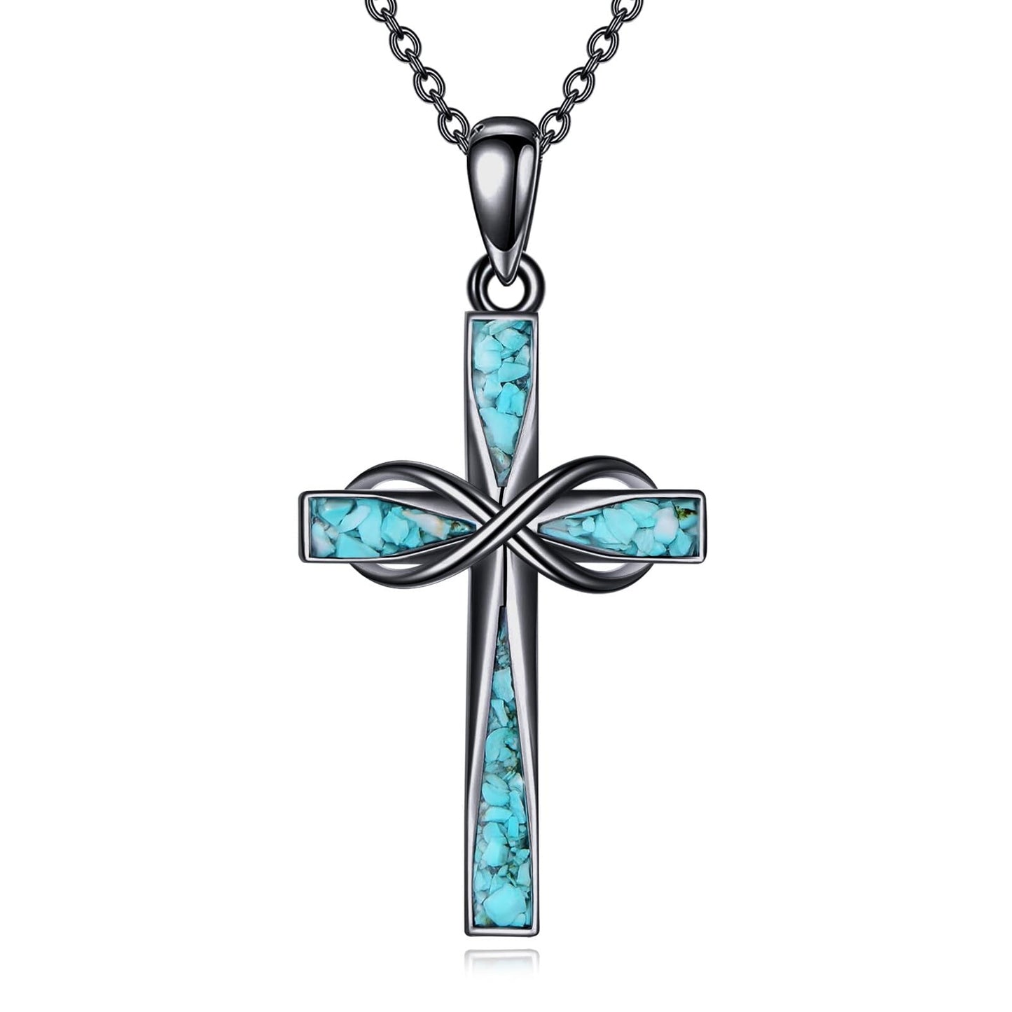 ONEFINITY Black Cross Necklace 925 Sterling Silver Turquoise Cross Pendant Necklace Religious Jewelry Gifts for Women Men