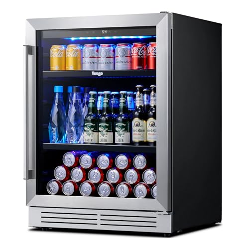 Yeego 24 Inch Beverage Refrigerator – 180 Can Built-In Under Counter Drink Fridge with Glass Door, 34–54°F Cooling for Beer, Soda & Wine (Right-Hinged)