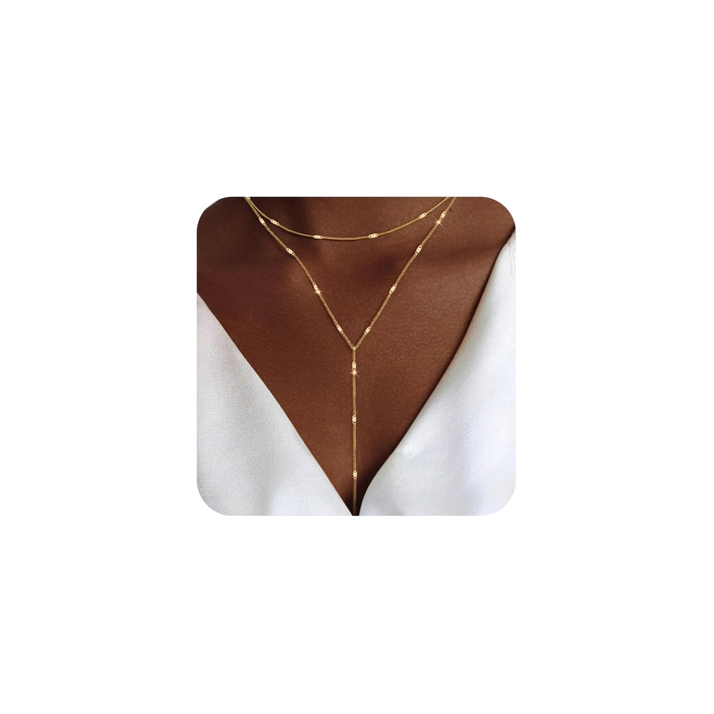LULII Dainty Long Gold Necklaces for Women Trendy Lariat Y Necklace 14K Gold Plated Layered Chain Drop Necklaces Y-Shaped Necklace Jewelry Gift