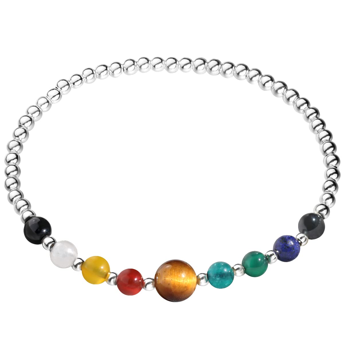 Jewever 7 Chakra Healing Bracelet with Real Stones Sterling Silver Bracelets for Women Crystals and Healing Stones Yoga Meditation Balance Stretch