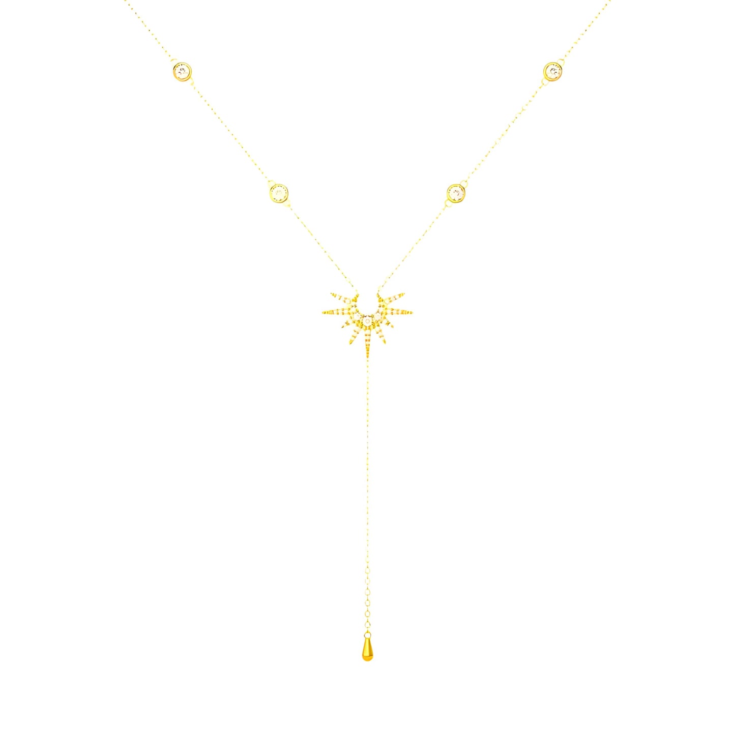 925 Sterling Silver Lariet Necklace, 14K Yellow Gold Long Y Necklace with Zircon Geometric Long Pendant Necklace for Women, Vintage Charm Silver Lariat Jewelry Accessories (G Gold - Lariat Necklace)