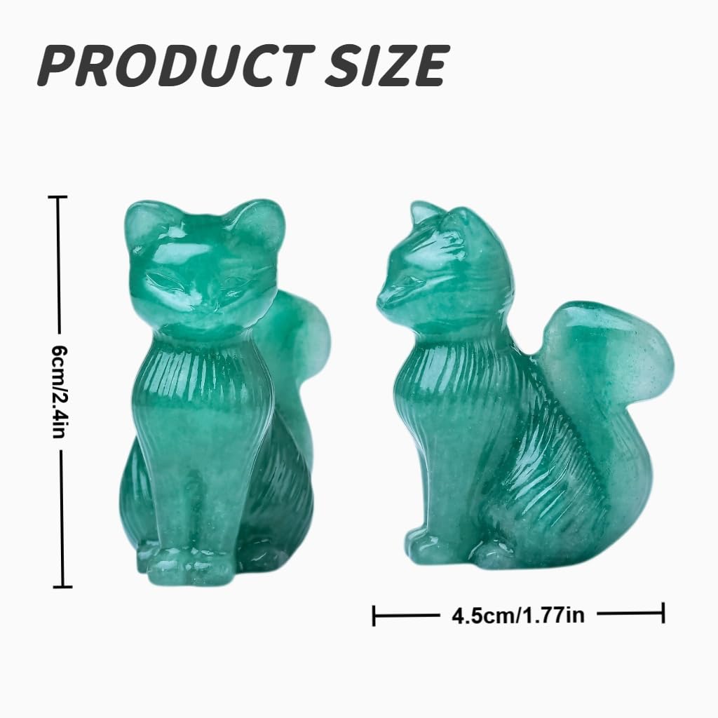WUYOUSHI Natural Green Strawberry Crystal Cat Statue 2.4 Inch - Handmade Healing Sculpture, Lucky Guardian Pocket Statue for Reiki Meditation, Office & Home Decoration Gift