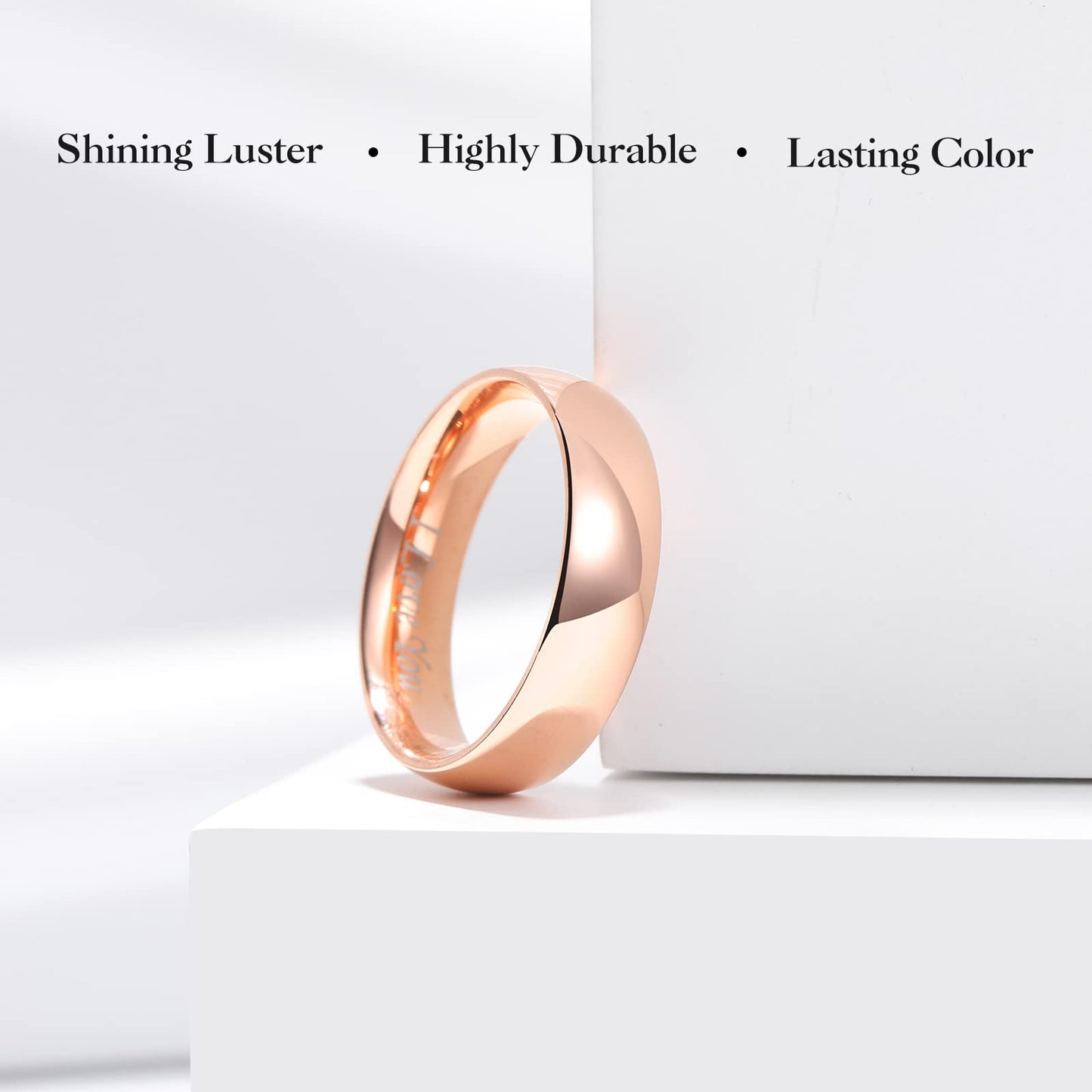 King Will 316L Stainless Steel Wedding Band for Men Women-6mm Width Rose Gold Plated Wedding Ring Domed Style High Polished with Laser I Love You Comfort Fit Size 11